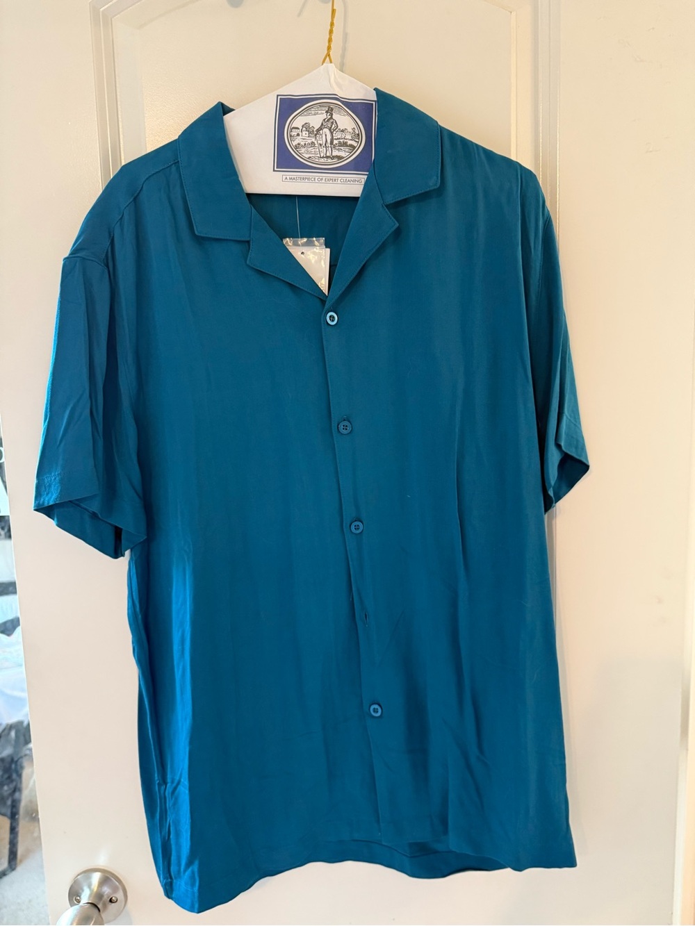 Forever 21 Men's Teal Short-Sleeve Button-Down Shirt